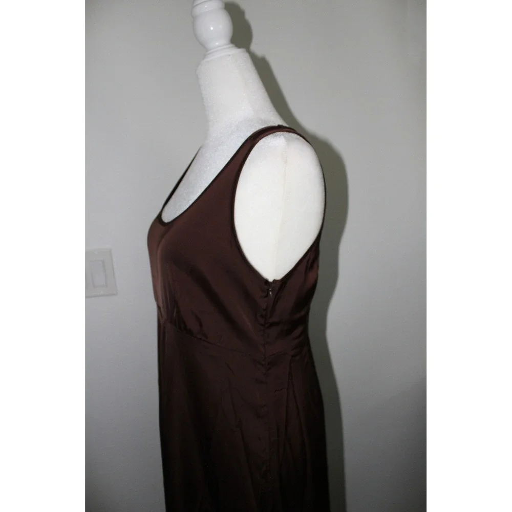 Rachel Zoe Women's Brown Satin Empire‎ Waist Scoop Neck Maxi Dress Medium NWT